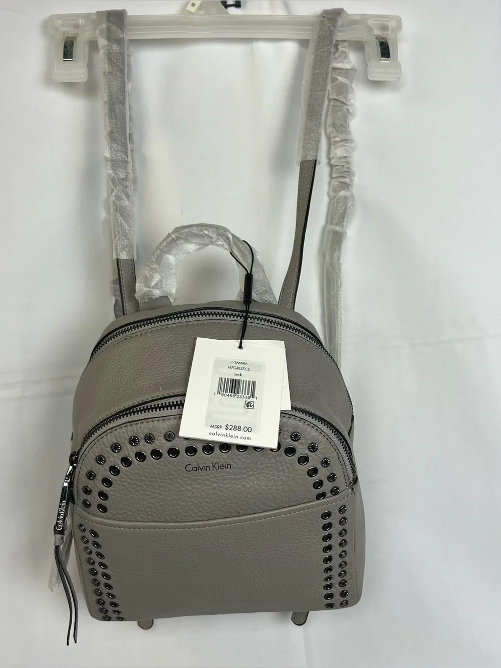 SMALL CALVIN KLEIN LIGHT GRAY GENUINE LEATHER BACKPACK ADJUSTABLE STRAPS NEW